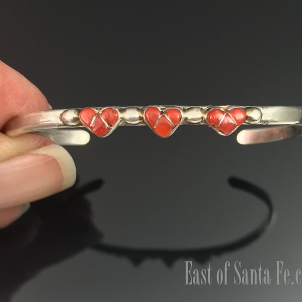 Zuni Baby Bracelet Red Coral Hearts Native American - Vintage