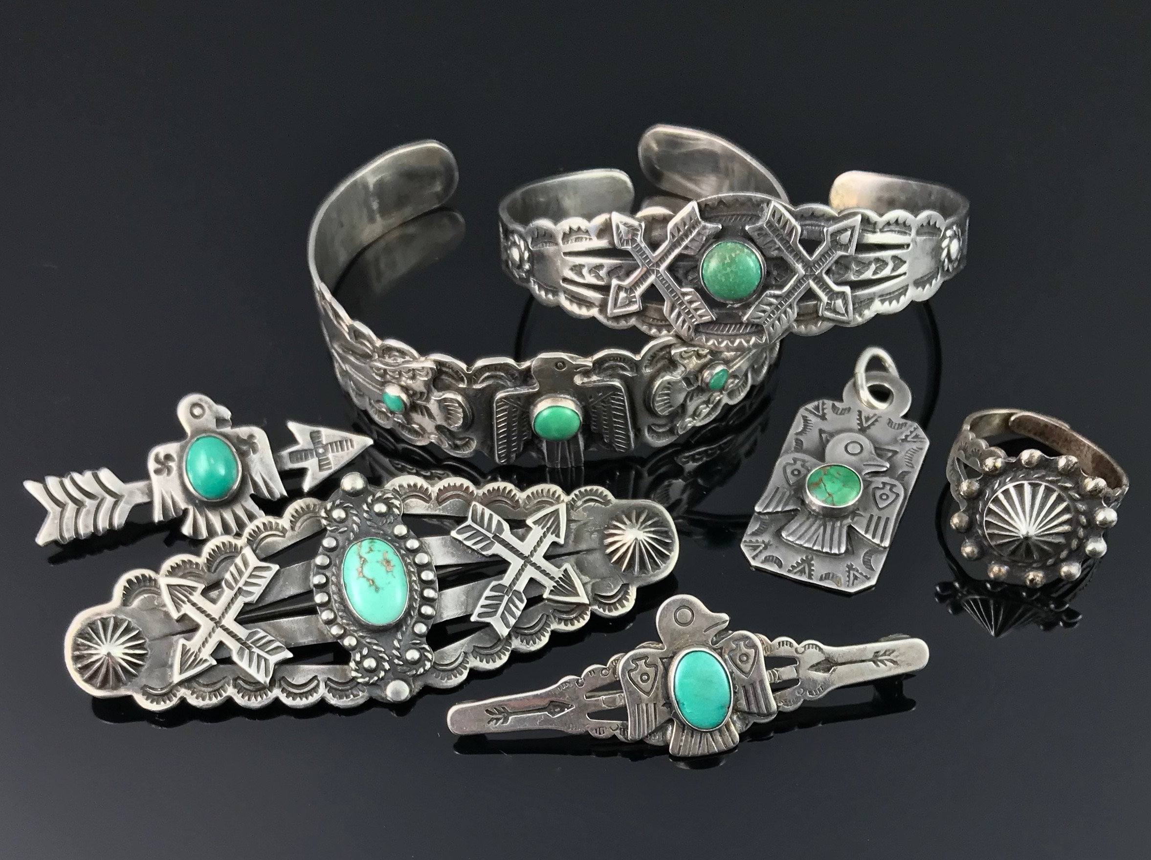 VINTAGE Fred Harvey Era Thunderbird Arrow Turquoise Navajo VINTAGE Fred Harvey Era Thunderbird Arrow Turquoise Navajo