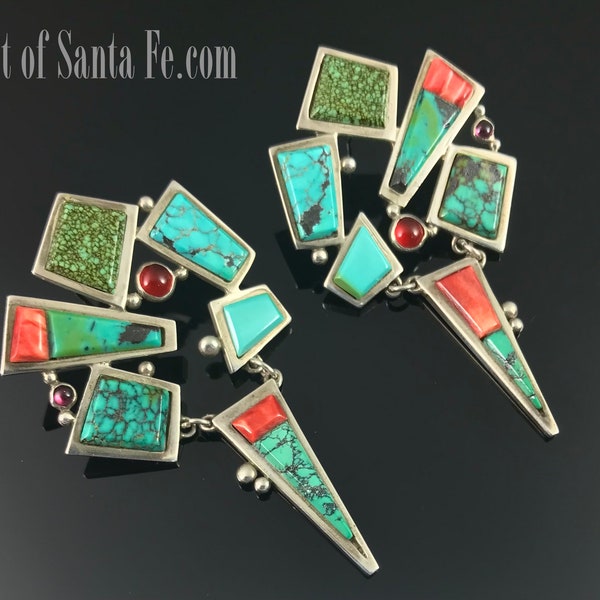 One of a Kind Abstract Modernist Turquoise, Spiny Oyster Earrings - Aurum