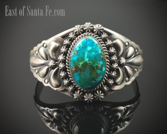 Luminous Vintage Signed Native American Navajo Blue Gem Turquoise Sterling Silver Bracelet Luminous Vintage Signed Native American Navajo Blue Gem Turquoise Sterling Silver Bracelet