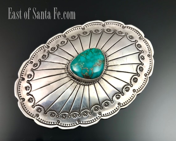Tremendous Vintage Native American Navajo Turquoise Needlepoint Sterling Silver Buckle Tremendous Vintage Native American Navajo Turquoise Needlepoint Sterling Silver Buckle