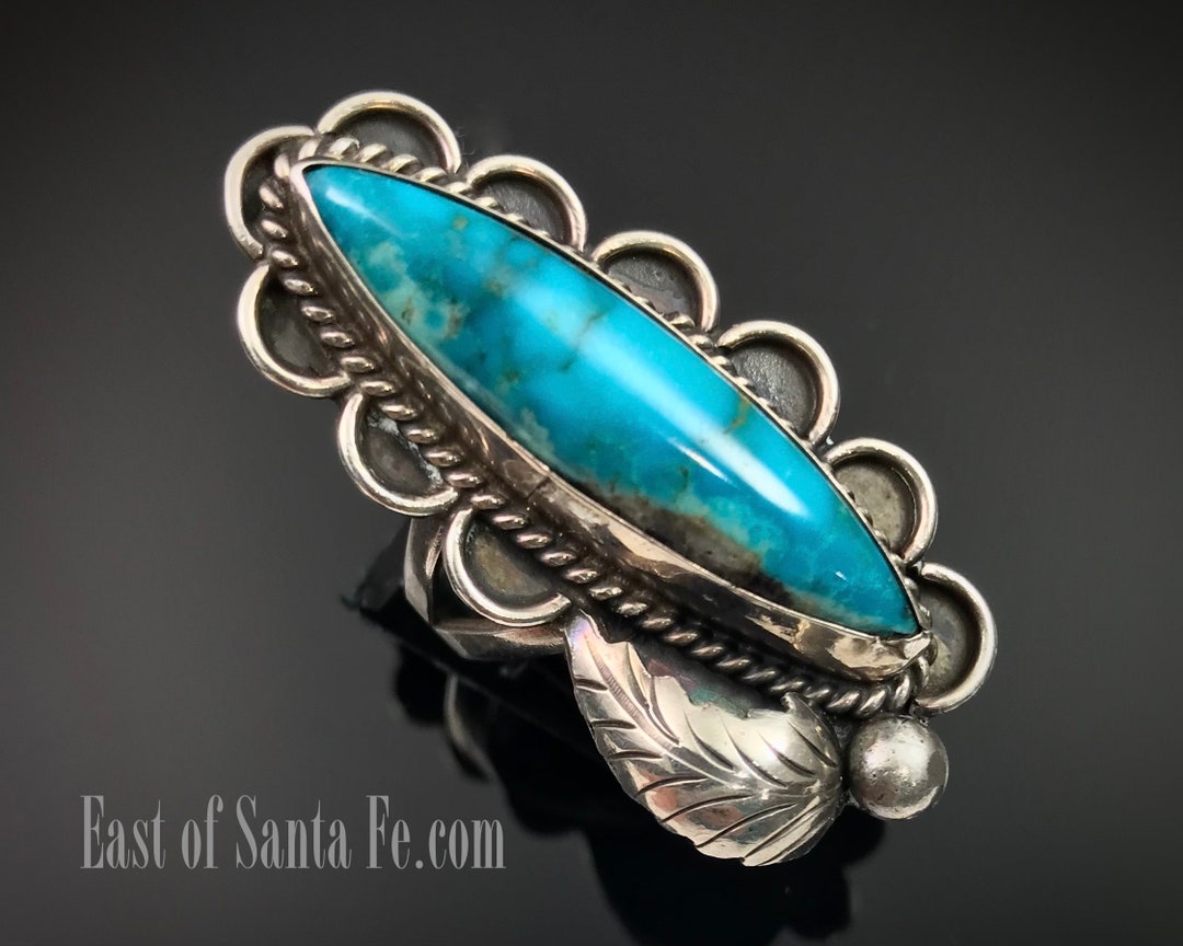 LONG Turquoise Navajo Native American Sterling Silver Ring Size 8 ...