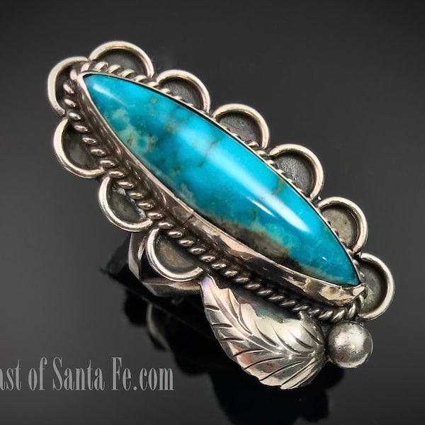 LANGER Türkis Navajo Native American Sterling Silber Ring Größe 8 signiert - LD