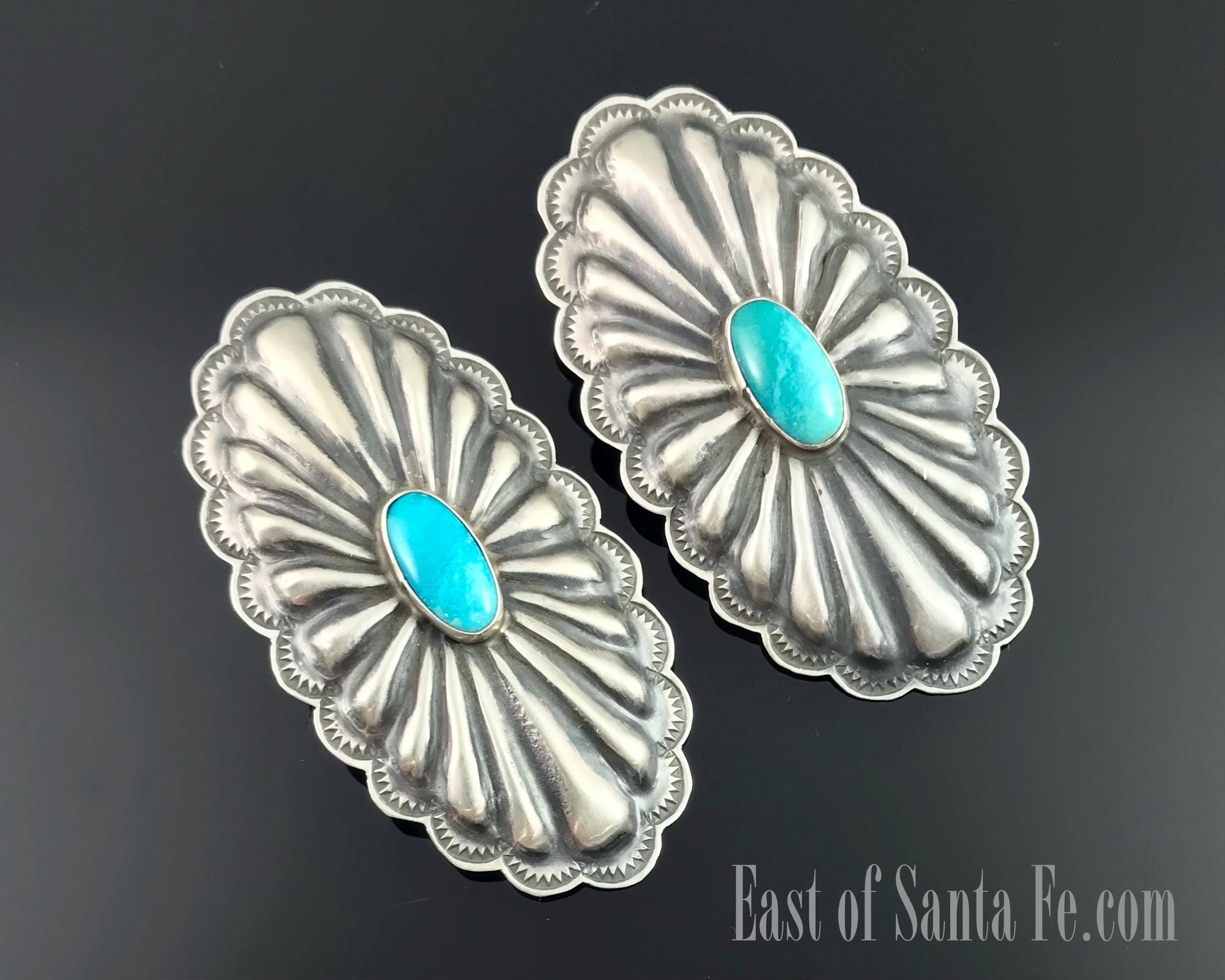 X-large Turquoise Navajo Stamped Concho Earrings Native American