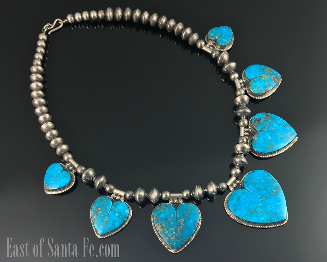 Kingman Turquoise Heart Necklace - Navajo Pearls, Sterling Silver ...