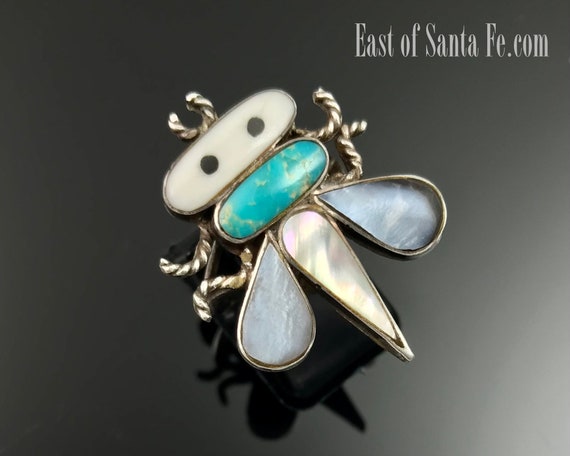Detailed!! Vintage Native American Navajo Bug Turquoise Coral Sterling Silver Ring Old Detailed!! Vintage Native American Navajo Bug Turquoise Coral Sterling Silver Ring Old