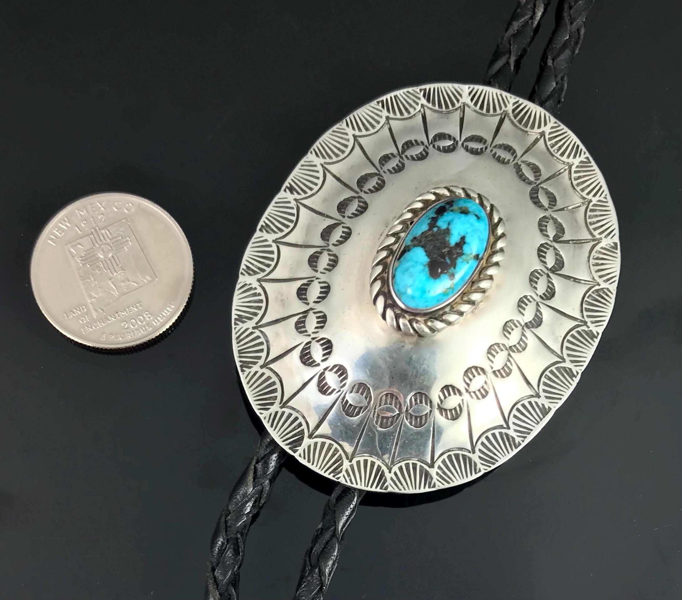 Vintage Stamped Navajo Turquoise & Sterling Bolo Tie Native American ...