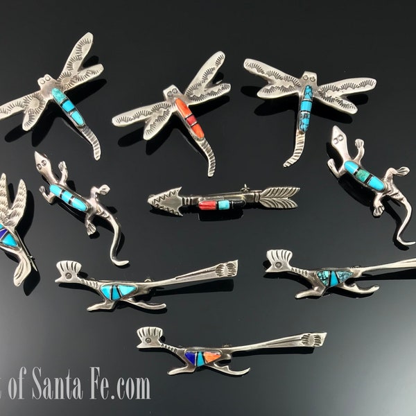 Amérindien Navajo Argent Sterling et Incrustation Pin / Pendentifs Signés - Joseph Martinez