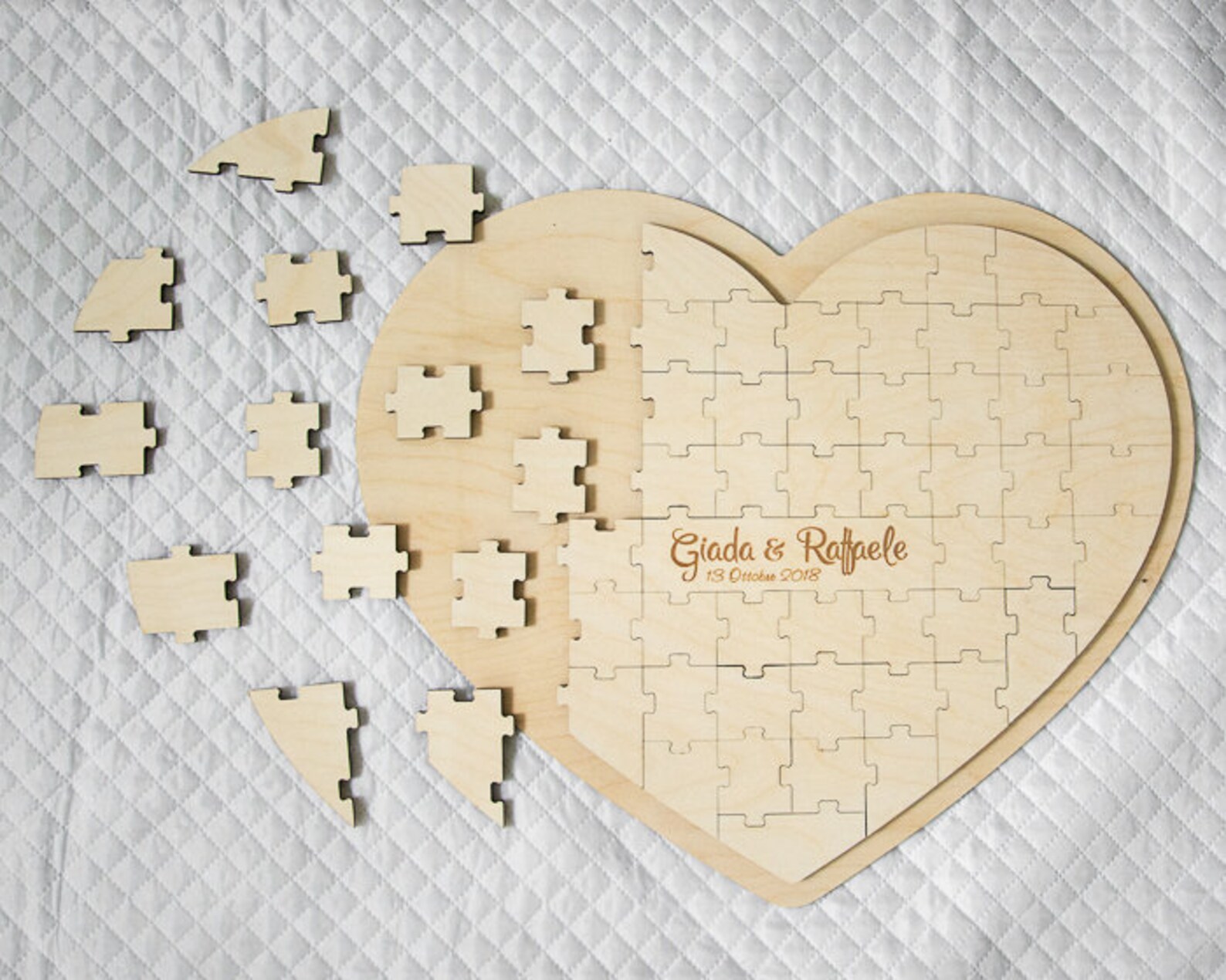 Personalisierte Holz Herz Puzzle Gästebuch / Hochzeit Etsy