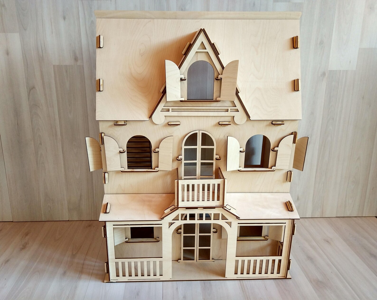 Natuurlijke houten poppenhuis Toy Dollhouse Vintage Etsy
