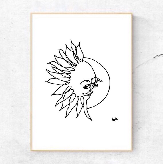 The Sun And The Moon One Line Drawing Contour Drawing Etsy