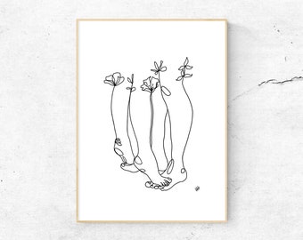 Short girl problems - A5, A4, A3 wall art, One line drawing, contour drawing, minimal drawing art, continuous line, floral art, couple