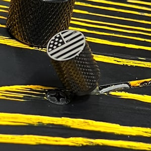 Engraved American Flag Guitar Switch knob Tip: Black Knurled Stainless Steel - LONG