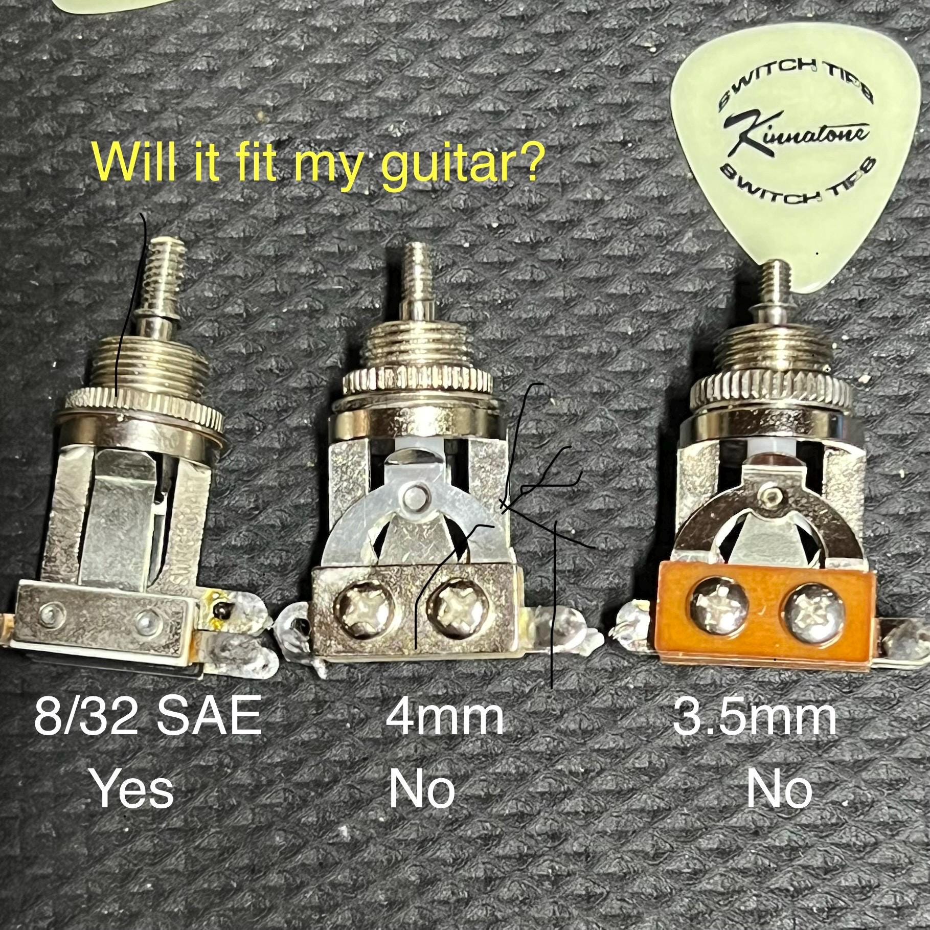 Gold Knurled 3 Way Toggle Switch Tip Gibson Style 8/32 USA Style