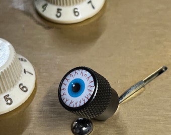 Kinnatone Eyeball Black Chrome Switch Tip knob for blade style switch Strat or Tele 3 way 5 way Fender, PRS, Schecter guitars