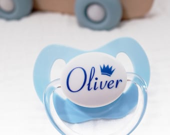 2-PACK NIP Personalised Soother, Orthodontic Teat, 4 Colours, NAME & CRoWN BLuE