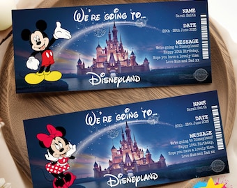 Personalised Disneyland Ticket | Gift Card | Holiday Reveal | Birthday, Christmas, Anniversary, Gift | Surprise Holiday | Add any character!