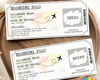 Tarjeta de embarque personalizada para rascar / Tarjeta de regalo / Regalo de vacaciones / Cumpleaños, Navidad, Aniversario, Regalo / Sorpresa navideña / Color