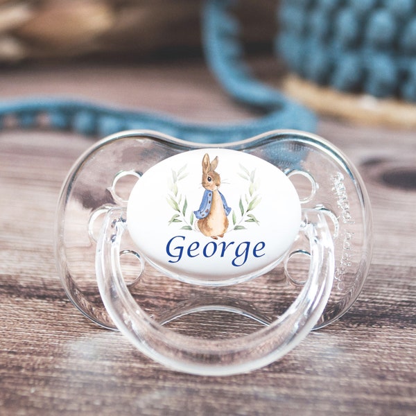 2-PACK Personalised Dummy Pacifier Soother, Various Teats, BLUE RABBIT