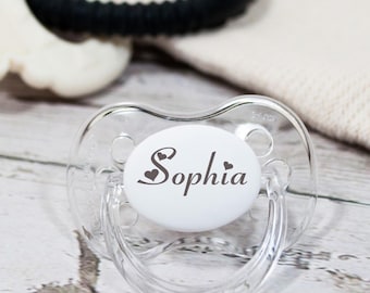 CLASSIC *2-PACK* Personalised Dummy Pacifier Soother, 2 Sizes, HEART F0NT