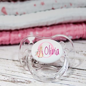 PAQUETE DE 2 chupetes personalizados, varias tetinas, LETRA P DE CONEJO