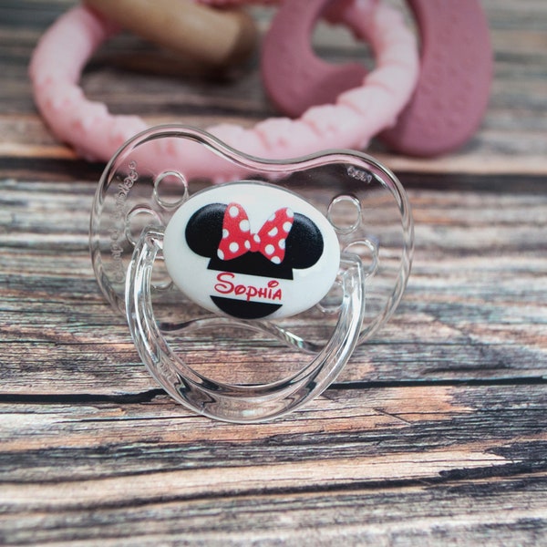 2-PACK Personalised Dummy Pacifier Soother, Various Teats, MINNIE EARS