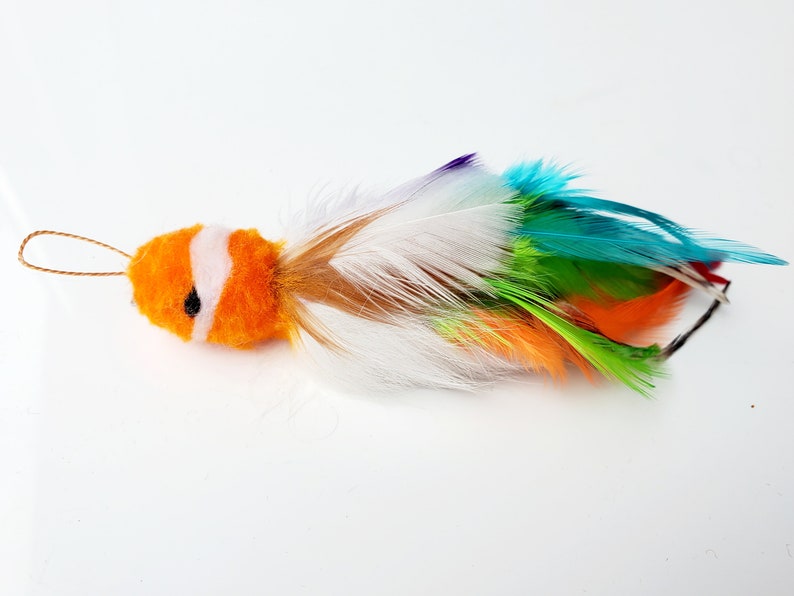 Percy Parrot realistic bird cat toy chase teaser by Tiga Toys, feather,interactive handmade,unique bird, image 2