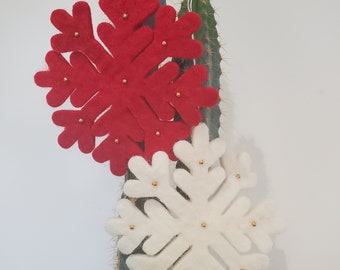 Große Filz Schneeflocke Weihnachtsbaum Dekorationen 13cm - Rot & Weiß als 2er-Set oder Einzelanhänger