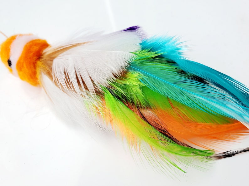 Percy Parrot realistic bird cat toy chase teaser by Tiga Toys, feather,interactive handmade,unique bird, image 3