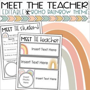 Meet the Teacher Editable Handout Back to School All About Me Boho Rainbow Theme INSTANT DOWNLOAD