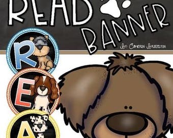 Reading Banner Classroom Decoration Bulletin Board Dog Theme INSTANT DOWNLOAD