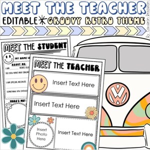 Meet the Teacher Editable Handout Back to School About Me Groovy Retro INSTANT DOWNLOAD