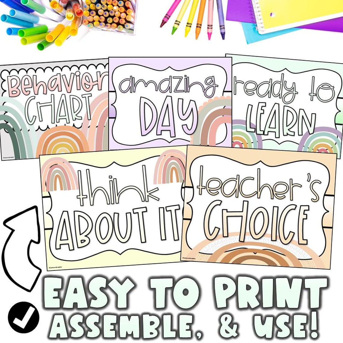 Behavior Clip Chart Boho Modern Rainbow Theme for Classroom Management ...