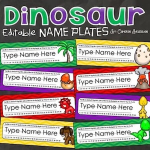 Name Tags Plates Desk Labels Dinosaur Theme Editable INSTANT DOWNLOAD