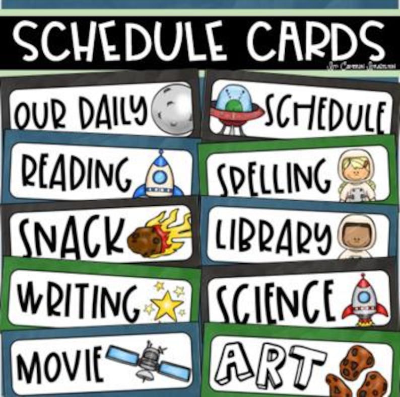 Daily Visual Schedule Cards for Classroom Agenda Outer Space Theme ...