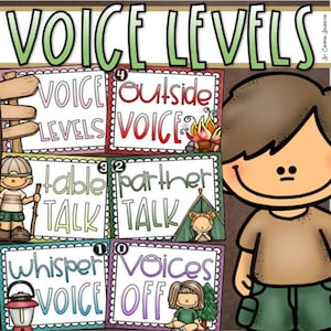 Voice Level Chart Posters Classroom Management Camping Camp Out Theme INSTANT DOWNLOAD