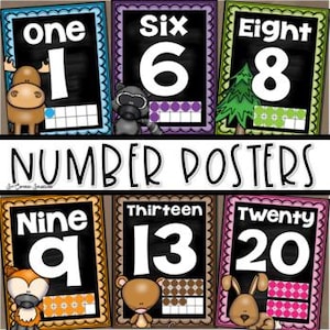 Number Posters Signs 0-20 Ten Frames Woodland Animals Forest Theme INSTANT DOWNLOAD