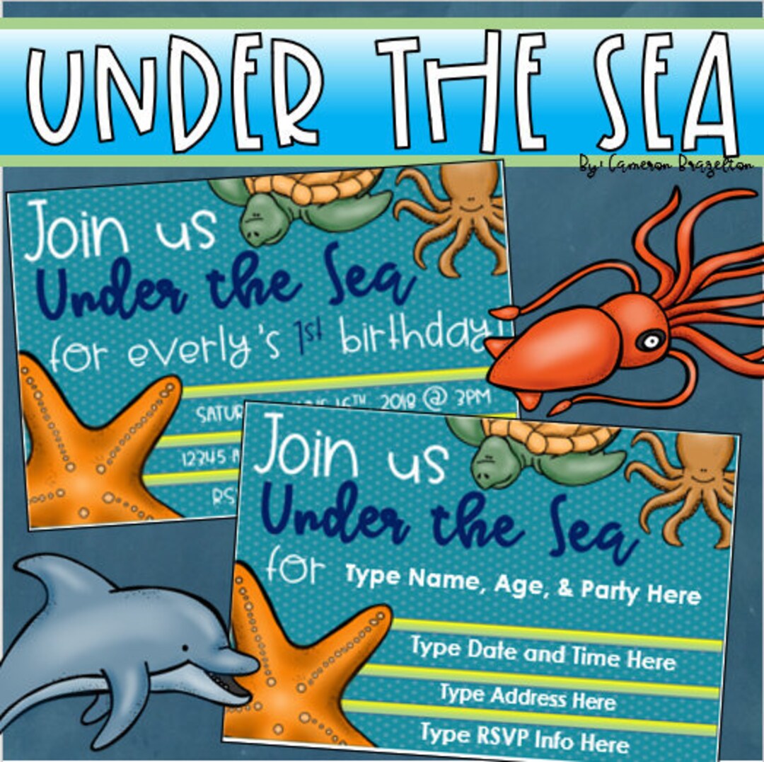 Ocean Creatures Under the Sea Birthday Party Invitation Editable ...