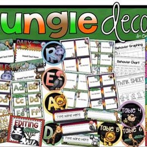 Jungle Safari Theme Classroom Decor Bundle (Behavior Chart, Name Plates, Signs) INSTANT DOWNLOAD