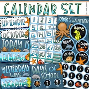 Calendar Set Classroom Decor Back to School Ocean Under the Sea Underwater Theme INSTANT DOWNLOAD