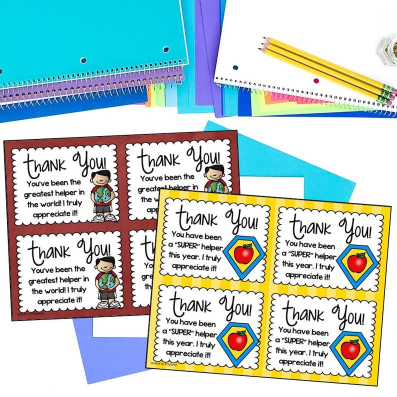 Thank You Tags, Cards, Notes & Labels for Parent or Volunteer ...