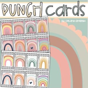 Cartes perforées d'incitation au comportement Récompenses pour la gestion de classe, thème arc-en-ciel bohème TÉLÉCHARGEMENT IMMÉDIAT
