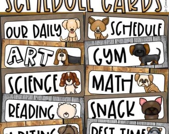 Daily Visual Schedule Cards for Classroom Agenda Dog Theme Editable INSTANT DOWNLOAD