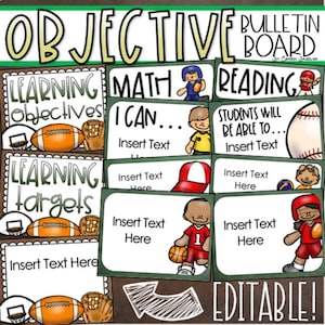 Learning Targets Bulletin Board Objectives Posters Sports Theme Editable INSTANT DOWNLOAD