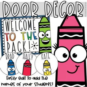 Back to School Door Decorations Bulletin Board Display Crayon Theme EDITABLE
