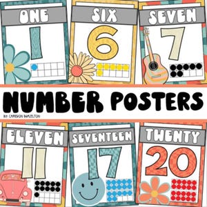 Number Posters Signs 0-20 Ten Frames Groovy Retro Vibes Theme INSTANT DOWNLOAD