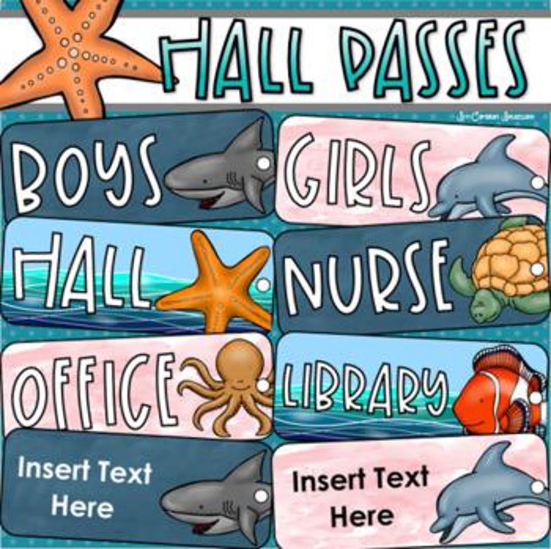 Hall Passes Ocean Under the Sea Theme Editable (boys, Girls, Office ...