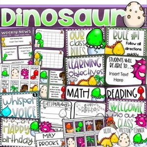 Dinosaur Classroom Management Decor Bundle (Posters, Rules, Newsletters) INSTANT DOWNLOAD