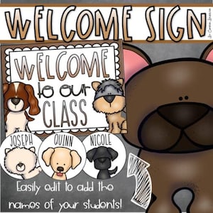 Welcome To Our Classroom Door Sign Display Dog Theme Editable INSTANT DOWNLOAD