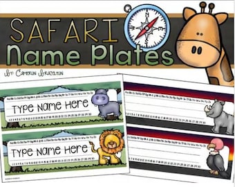 Name Tags Plates Desk Labels Jungle Safari Theme Editable INSTANT DOWNLOAD